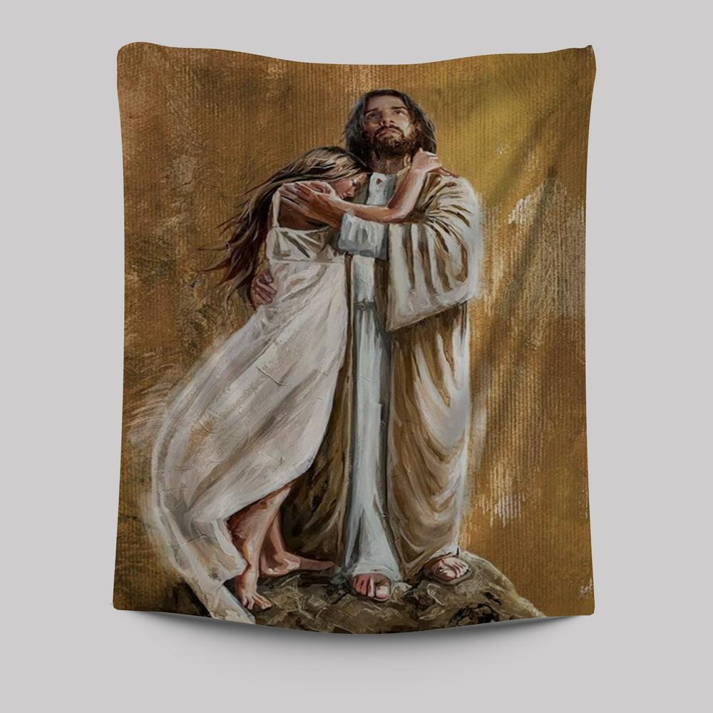 The Savior, Jesus Hug, In The Arms Of His Love Tapestry