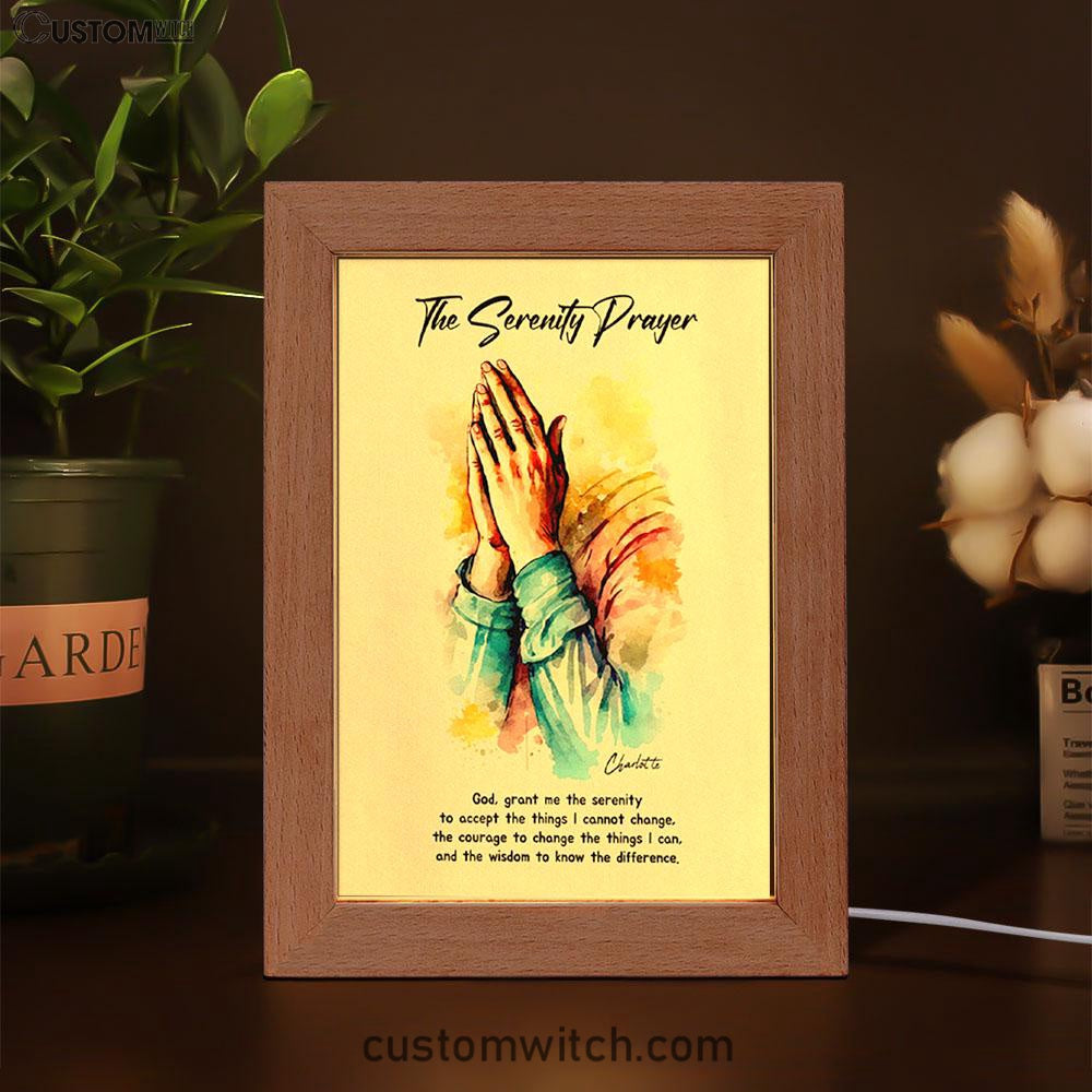 The Serenity Prayer Praying Hands Personalized Frame Lamp Art - Christian Night Light - Bible Verse Gift For Women Of God