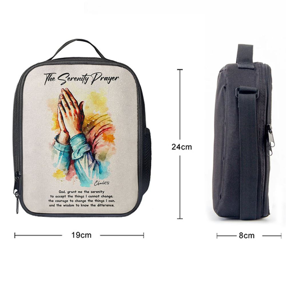 The Serenity Prayer Praying Hands Personalized Lunch Bag For Men And Women - Bible Verse Gift For Women Of God, Christian Lunch Box For School, Work
