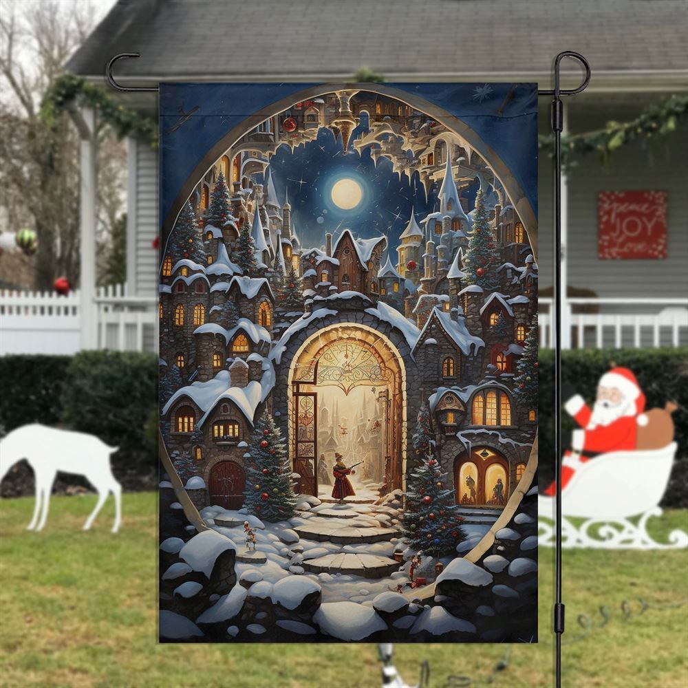 The Snowy Castle Of Magic Scenes Flag, Christmas Garden Flag, Home Decor Accessories, Christmas Outdoor Decor Ideas