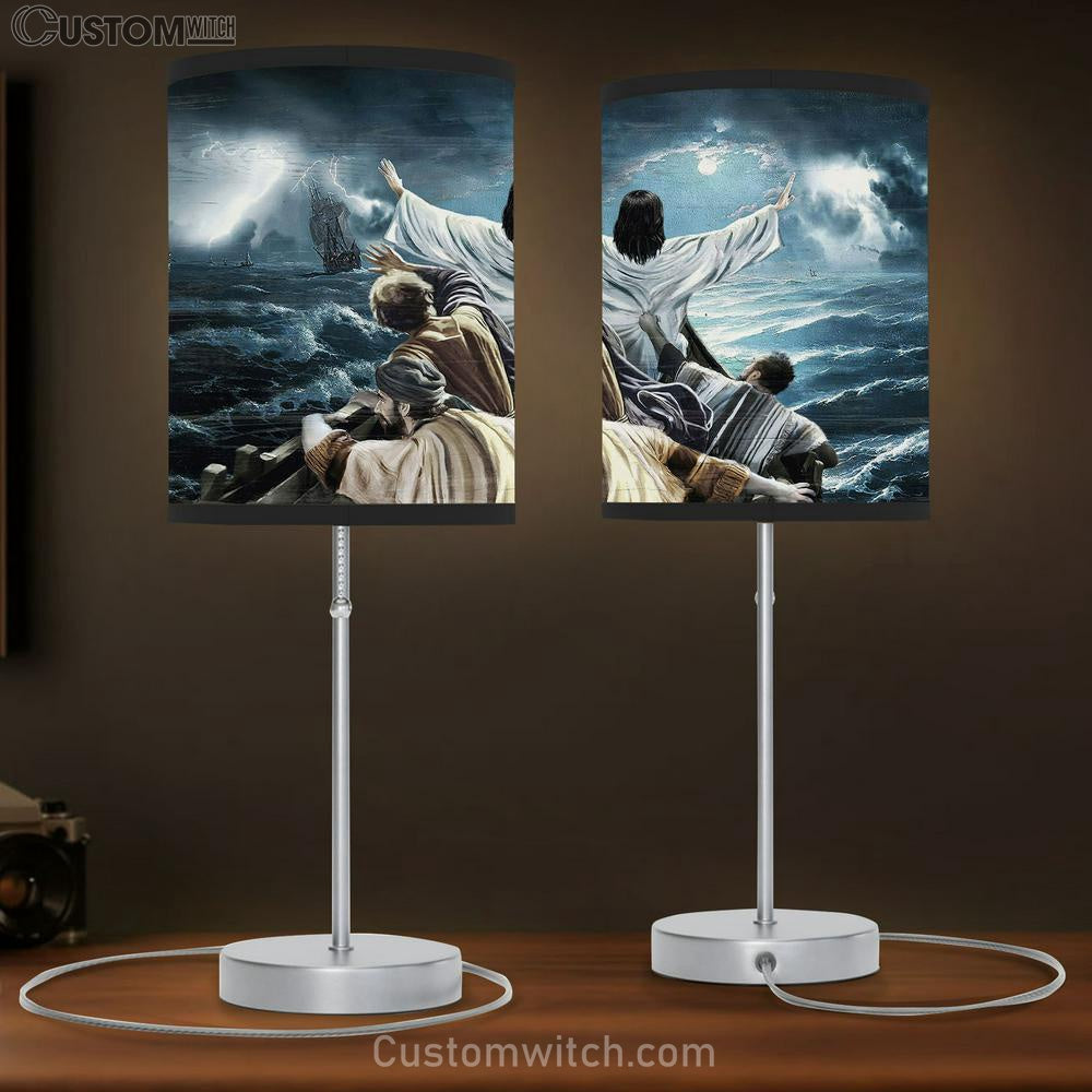 The Storm On The Sea Jesus Saved Us Table Lamb Art - Bible Verse Lamb Gift - Christian Bedroom Decor