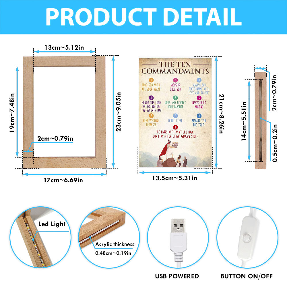 The Ten Commandment Frame Lamp Art - Christian Night Light Decor