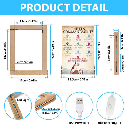 The Ten Commandment Frame Lamp Art - Christian Night Light Decor
