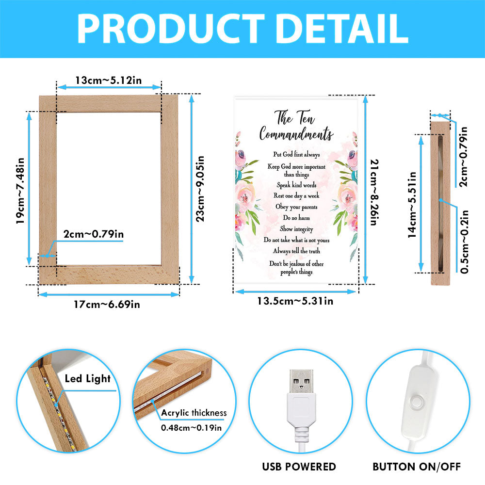 The Ten Commandments Frame Lamp Art - Girls Decor, Kids Bedroom Decor, Kids Art - Gift For Girls Room, Nursery