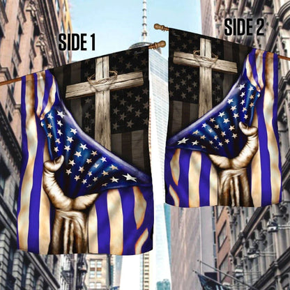 The Thin Blue Line Christian Cross American U S House Flags, Christian Flag, Scripture Flag, Garden Banner