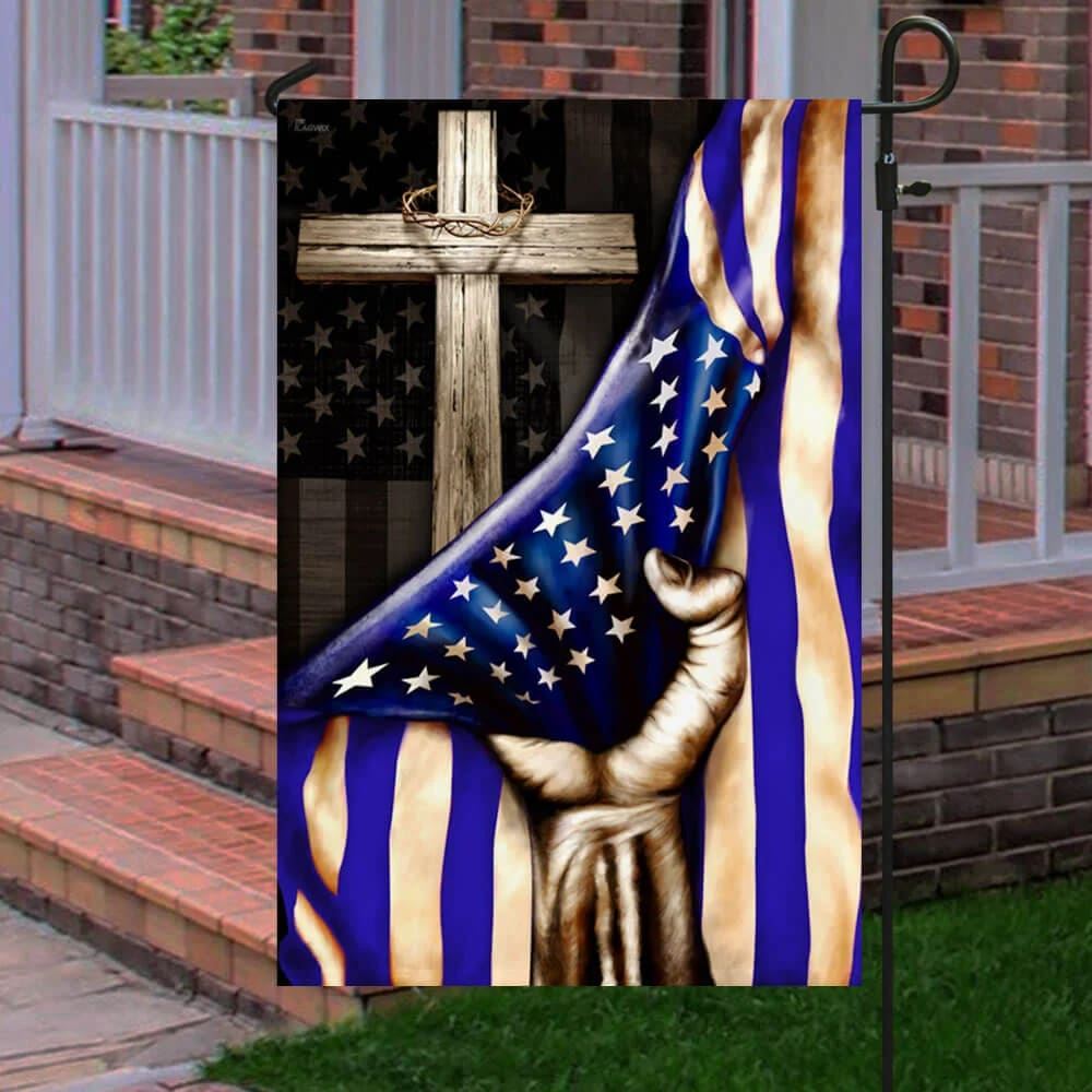 The Thin Blue Line Christian Cross American U S House Flags, Christian Flag, Scripture Flag, Garden Banner