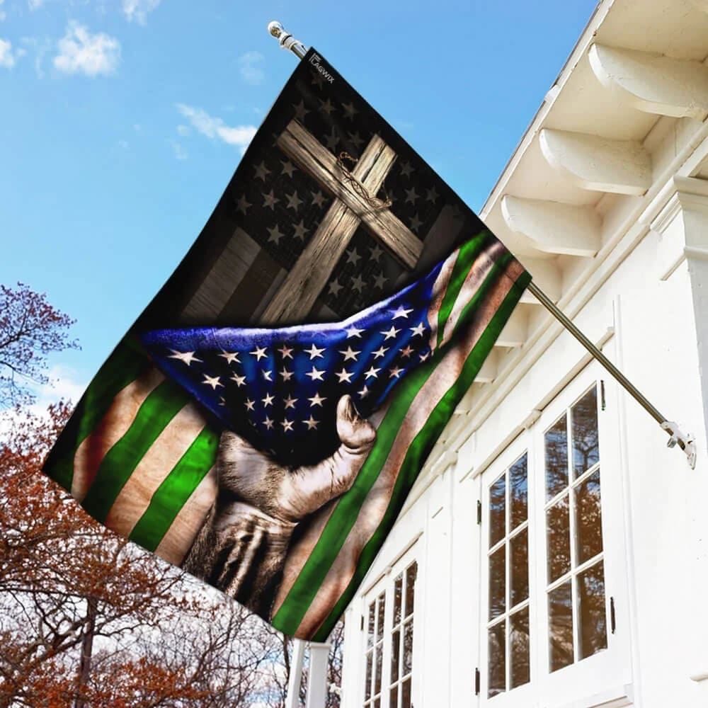 The Thin Green Line Christian Cross America U S House Flag, Outdoor Religious Flags, Christian Flag, Scripture Flag, Garden Banner