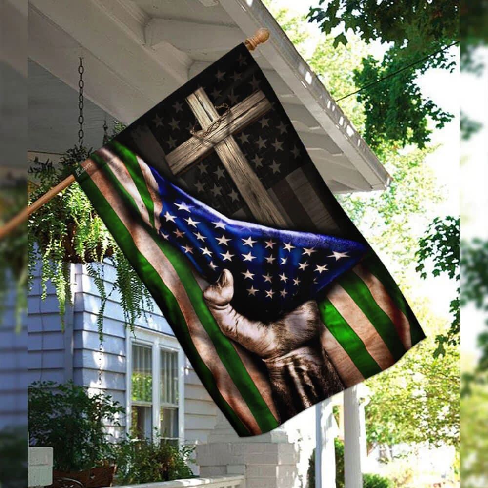The Thin Green Line Christian Cross America U S House Flag, Outdoor Religious Flags, Christian Flag, Scripture Flag, Garden Banner