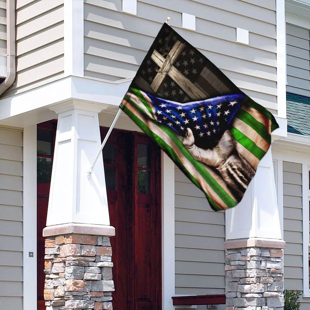 The Thin Green Line Christian Cross America U S House Flag, Outdoor Religious Flags, Christian Flag, Scripture Flag, Garden Banner