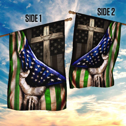 The Thin Green Line Christian Cross America U S House Flag, Outdoor Religious Flags, Christian Flag, Scripture Flag, Garden Banner