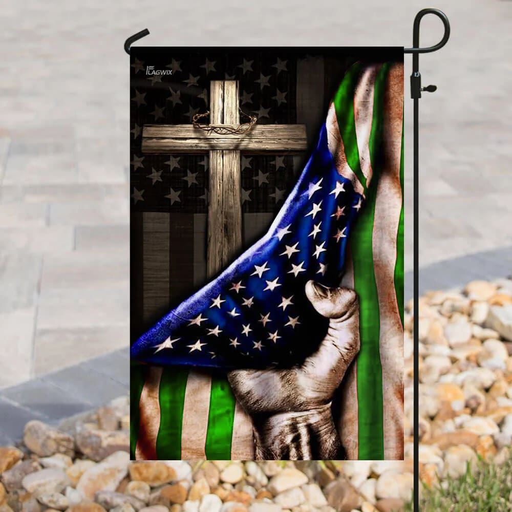 The Thin Green Line Christian Cross America U S House Flag, Outdoor Religious Flags, Christian Flag, Scripture Flag, Garden Banner