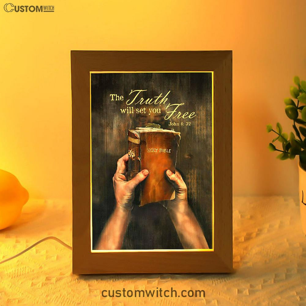 The Truth Will Set You Free Frame Lamp Art - Christian Night Light - Bible Verse Wooden Lamp