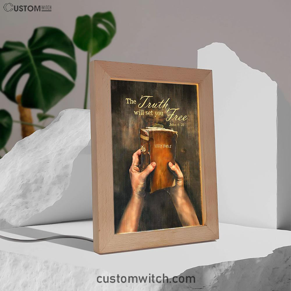The Truth Will Set You Free Frame Lamp Art - Christian Night Light - Bible Verse Wooden Lamp