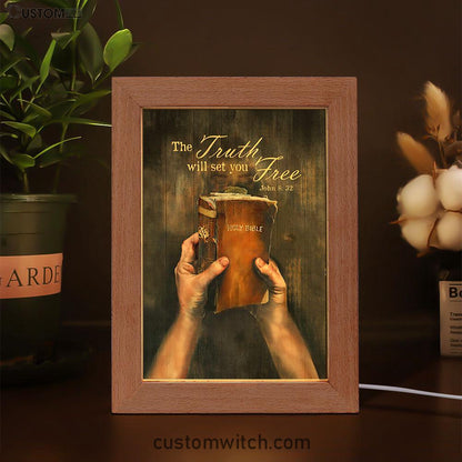 The Truth Will Set You Free Frame Lamp Art - Christian Night Light - Bible Verse Wooden Lamp