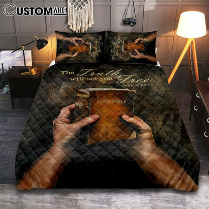 The Truth Will Set You Free Quilt Bedding Set Bedroom - Christian Quilt Bedding Set Prints - Bible Verse Quilt Bedding Set Art