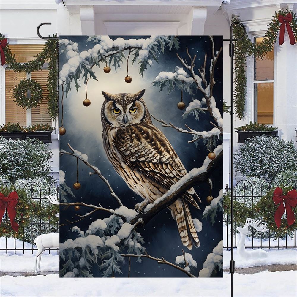 The Winter Owl's Gaze Flag, Christmas Garden Flag, Home Decor Accessories, Christmas Outdoor Decor Ideas