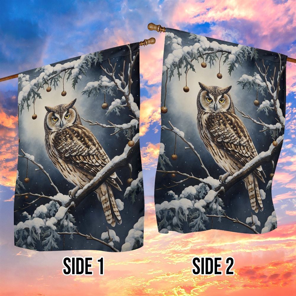 The Winter Owl's Gaze Flag, Christmas Garden Flag, Home Decor Accessories, Christmas Outdoor Decor Ideas