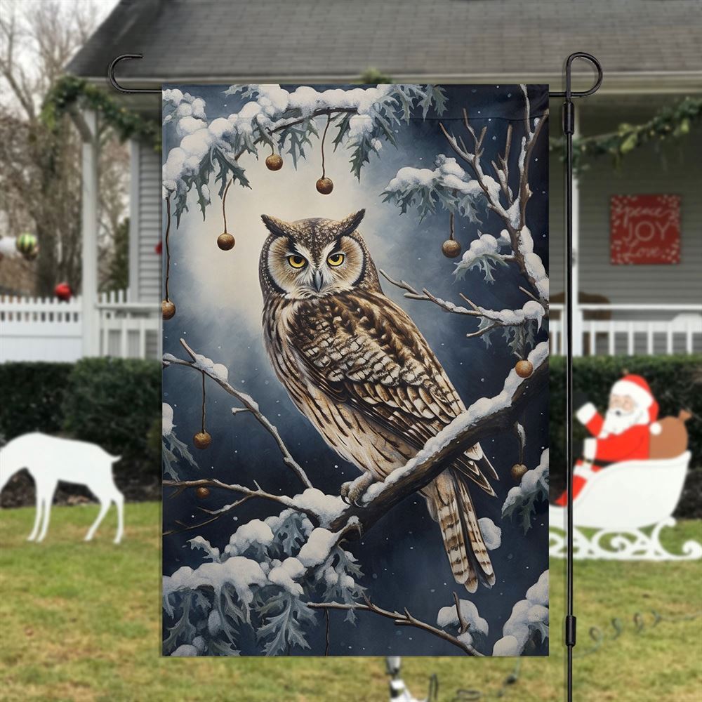 The Winter Owl's Gaze Flag, Christmas Garden Flag, Home Decor Accessories, Christmas Outdoor Decor Ideas