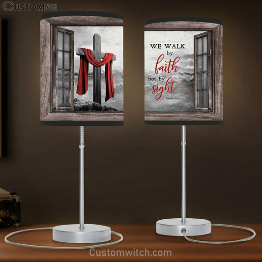 The Wooden Cross, Red Cloth We Walk By Faith, Not By Sight Lamb Gift Table Lamb - Christian Lamb Gift - Religious Art