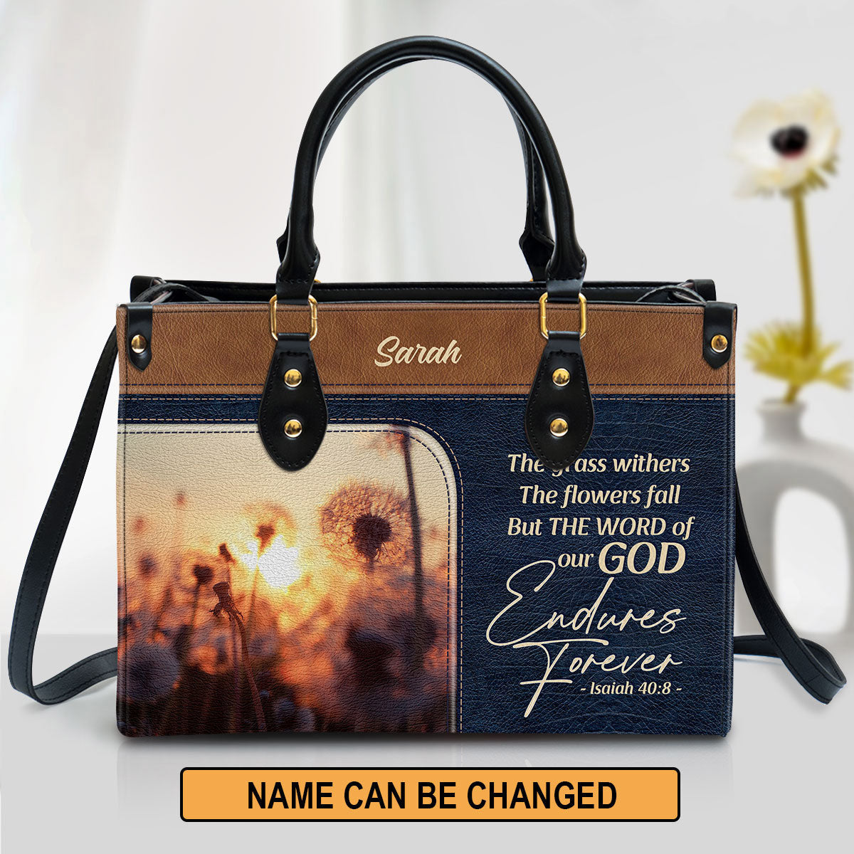 The Word Of Our God Endures Forever Pretty Personalized Leather Bag For Women, Religious Gifts For Women