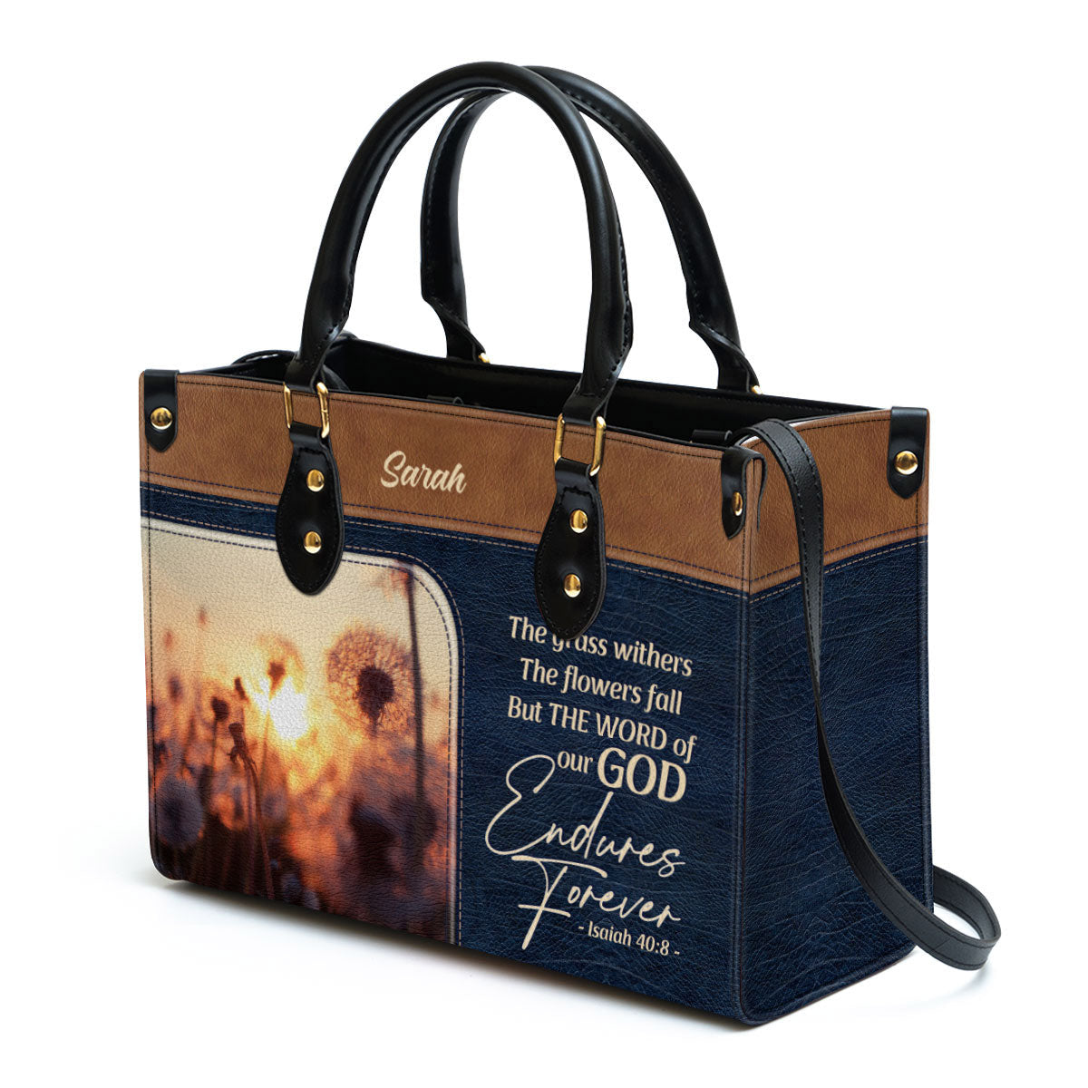 The Word Of Our God Endures Forever Pretty Personalized Leather Bag For Women, Religious Gifts For Women