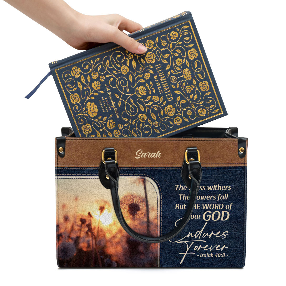 The Word Of Our God Endures Forever Pretty Personalized Leather Bag For Women, Religious Gifts For Women