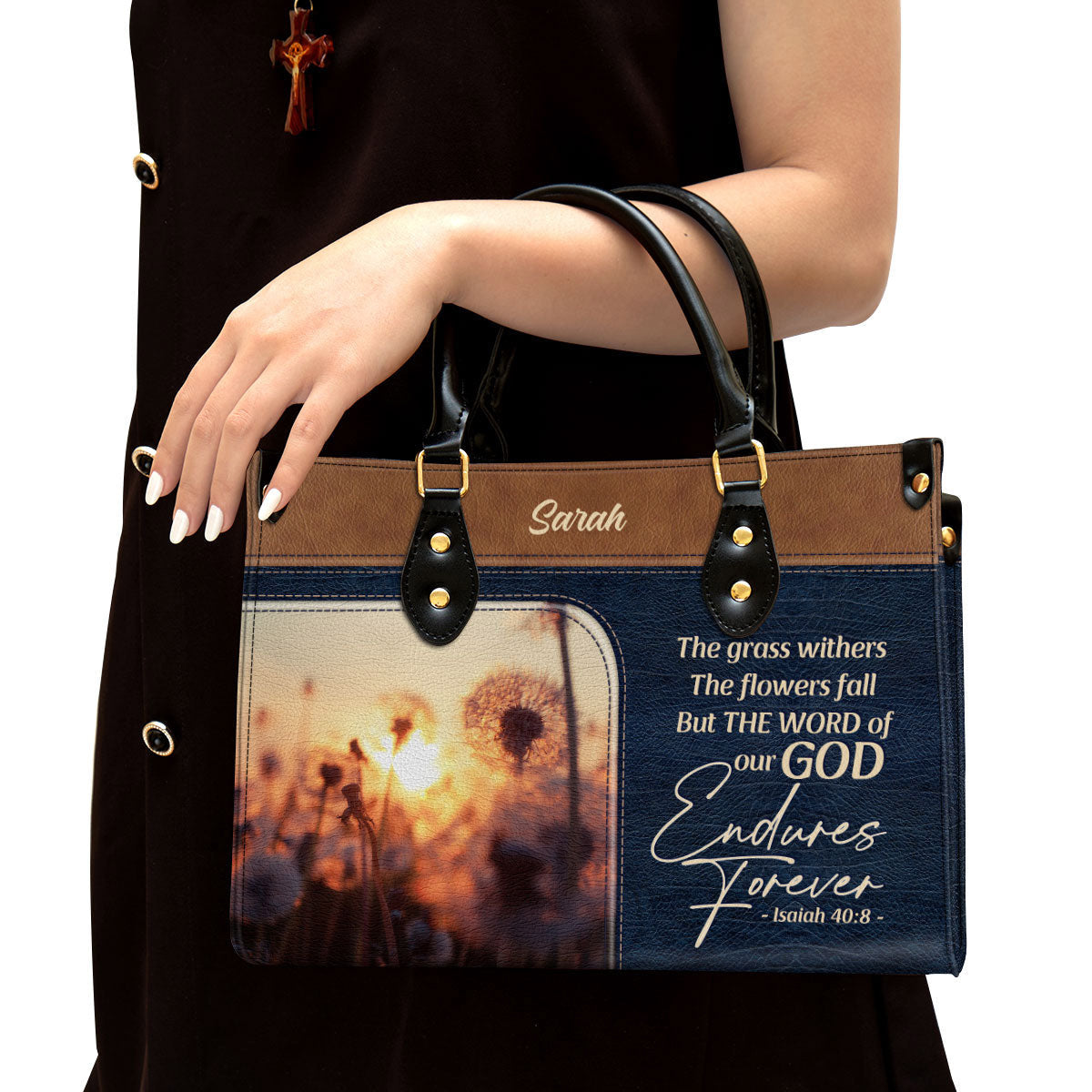 The Word Of Our God Endures Forever Pretty Personalized Leather Bag For Women, Religious Gifts For Women
