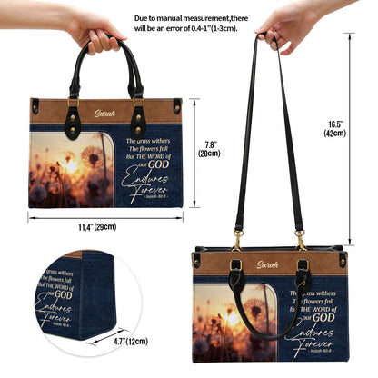 The Word Of Our God Endures Forever Pretty Personalized Leather Bag For Women, Religious Gifts For Women
