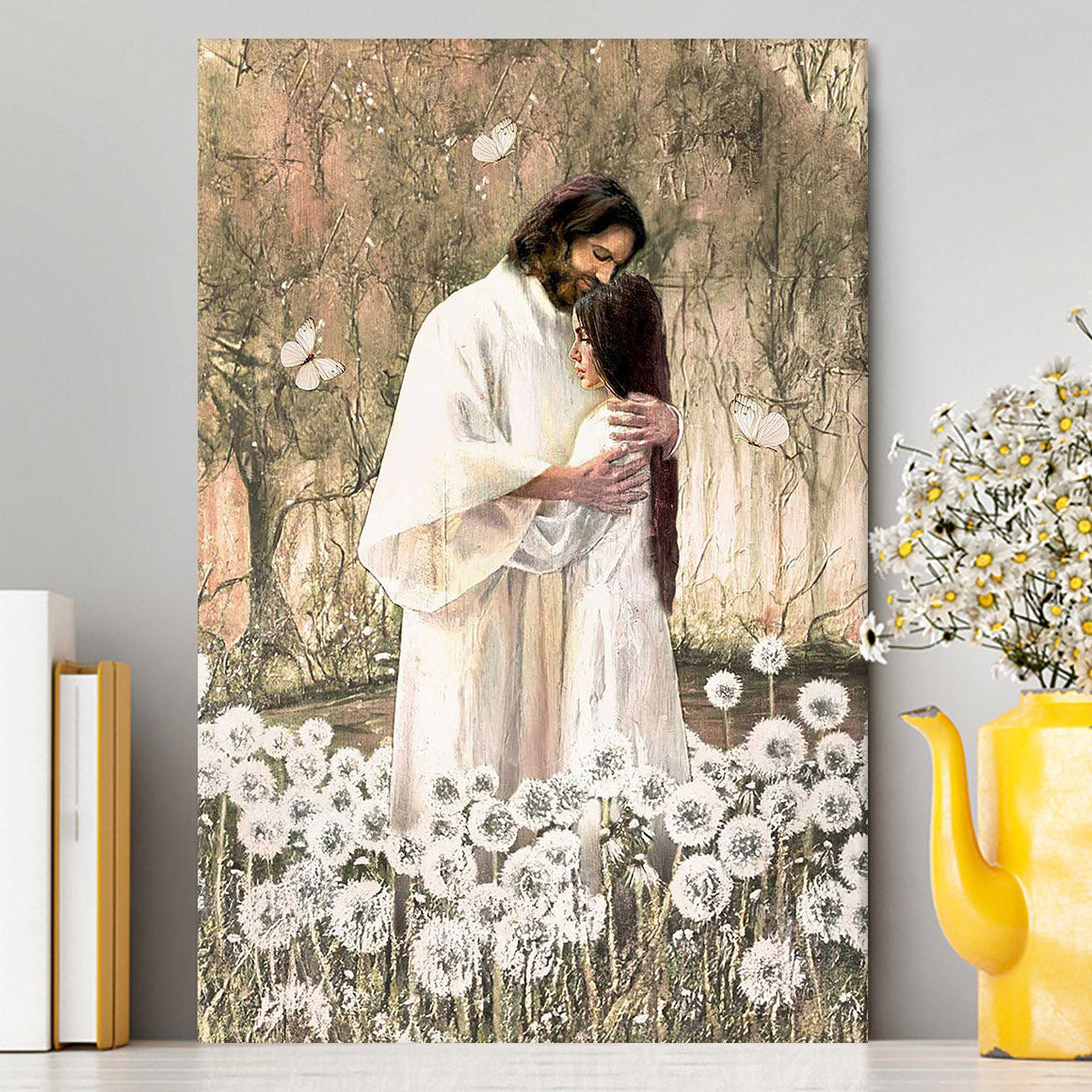 The World In His Arm Dandelion Field Canvas Art - Christian Art - Bible Verse Wall Art - Religious Home Decor