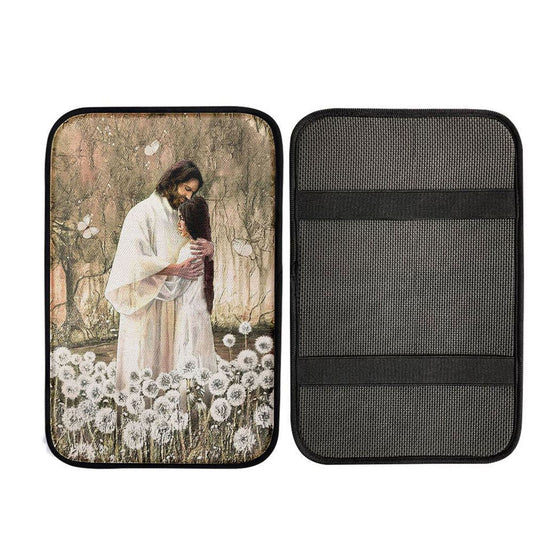 The World In His Arm Dandelion Field Car Center Console Cover, Bible Verse Car Interior Accessories