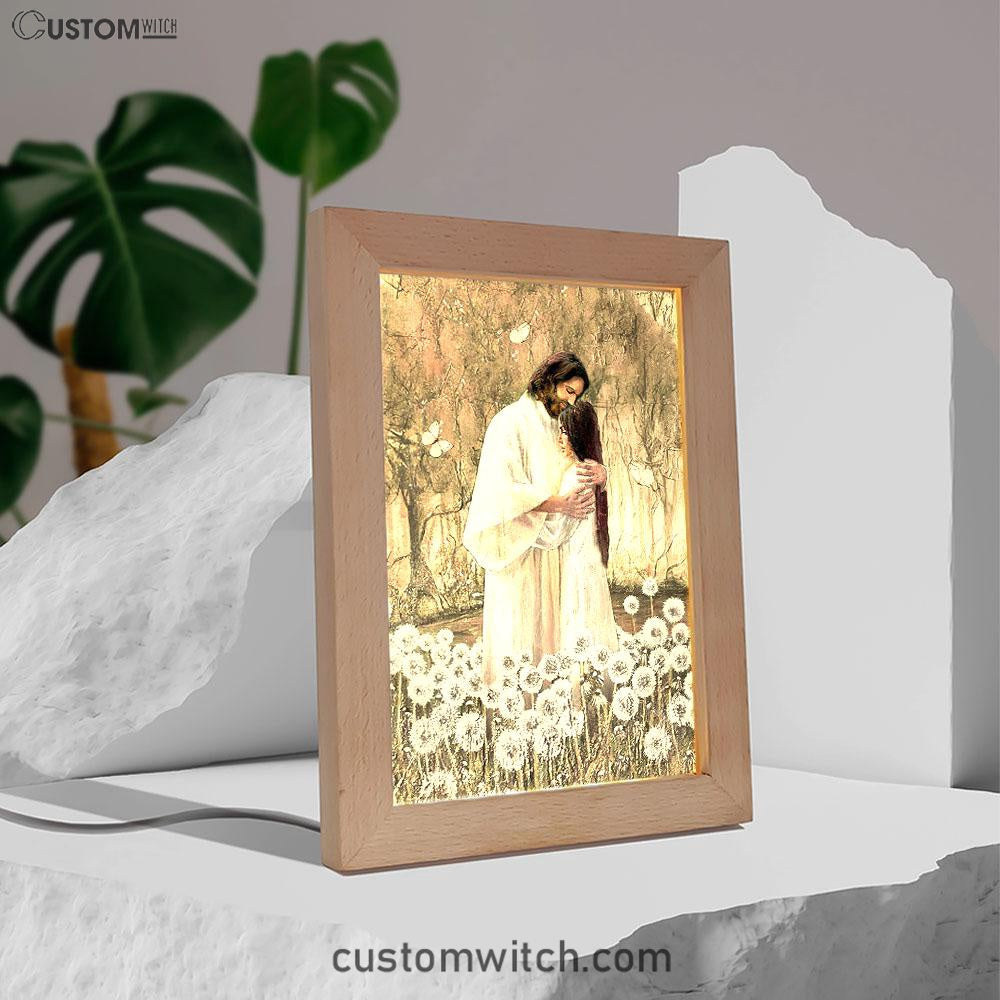 The World In His Arm Dandelion Field Frame Lamp Art - Christian Art - Bible Verse Art - Religious Home Decor