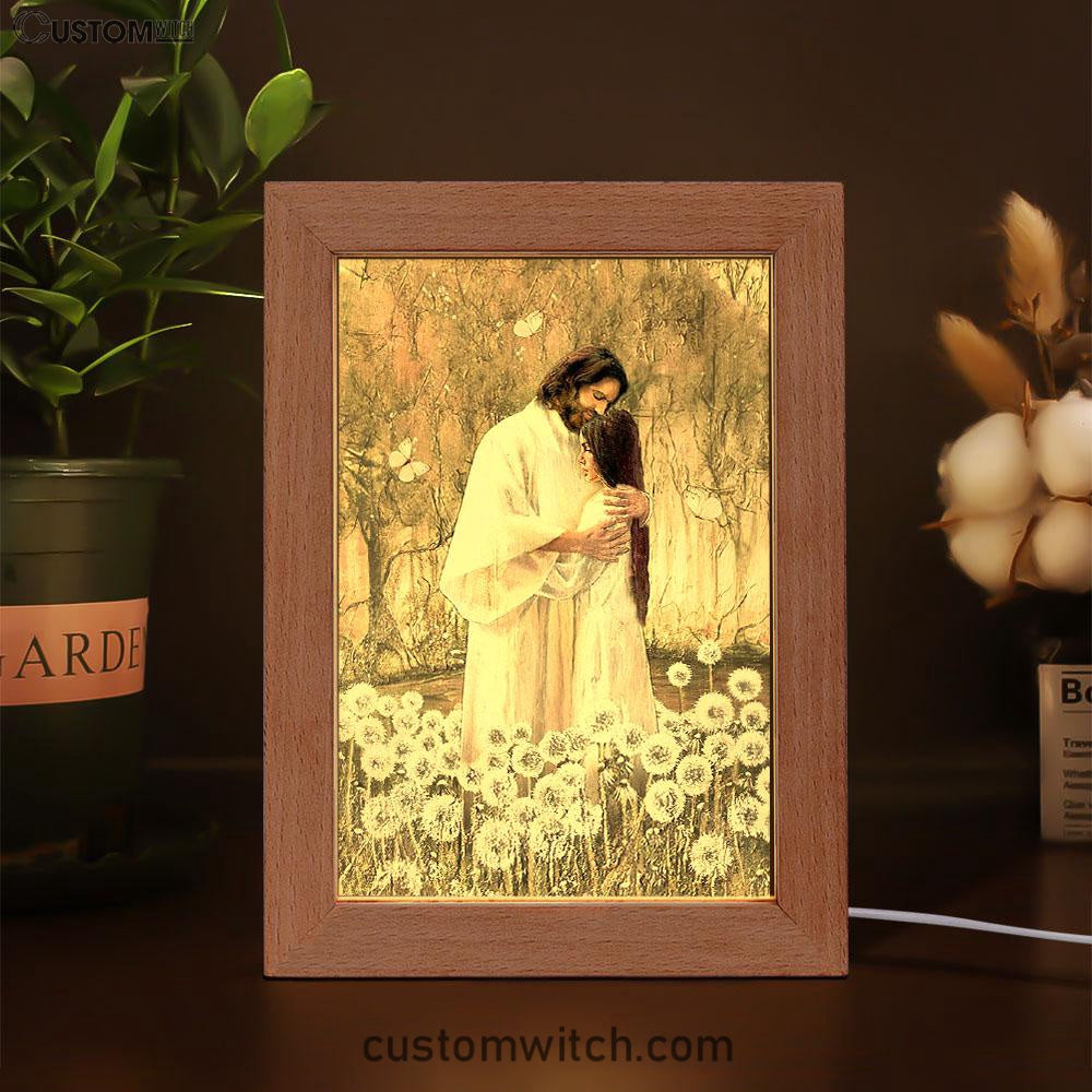 The World In His Arm Dandelion Field Frame Lamp Art - Christian Art - Bible Verse Art - Religious Home Decor