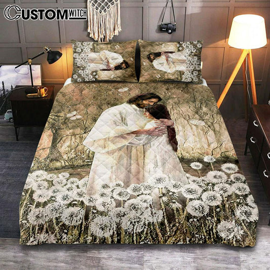 The World In His Arm Dandelion Field Quilt Bedding Set Art - Christian Art - Bible Verse Bedroom - Religious Home Decor
