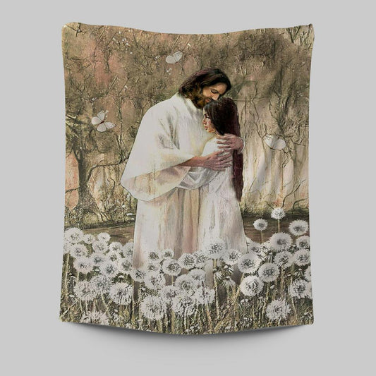 The World In His Arm Dandelion Field Tapestry Art - Christian Art - Bible Verse Wall Art - Religious Home Decor
