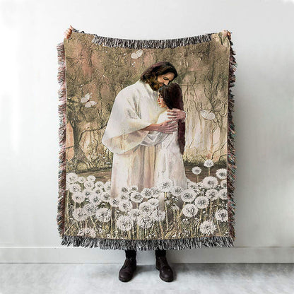 The World In His Arm Dandelion Field Woven Blanket Art - Christian Art - Bible Verse Throw Blanket - Religious Home Decor