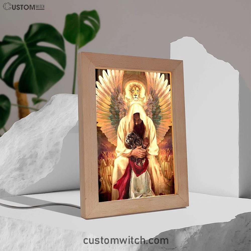 The World In His Arm Pray For Healing Angel Wings Frame Lamp Art - Christian Art - Bible Verse Art - Religious Home Decor