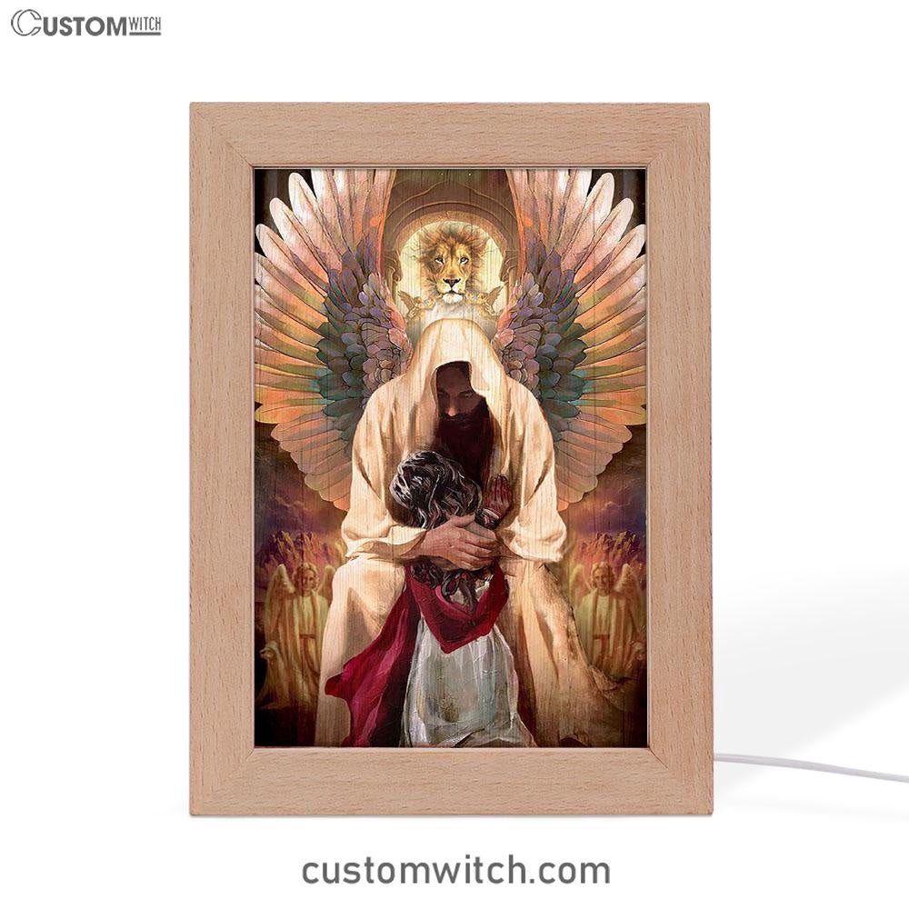 The World In His Arm Pray For Healing Angel Wings Frame Lamp Art - Christian Art - Bible Verse Art - Religious Home Decor