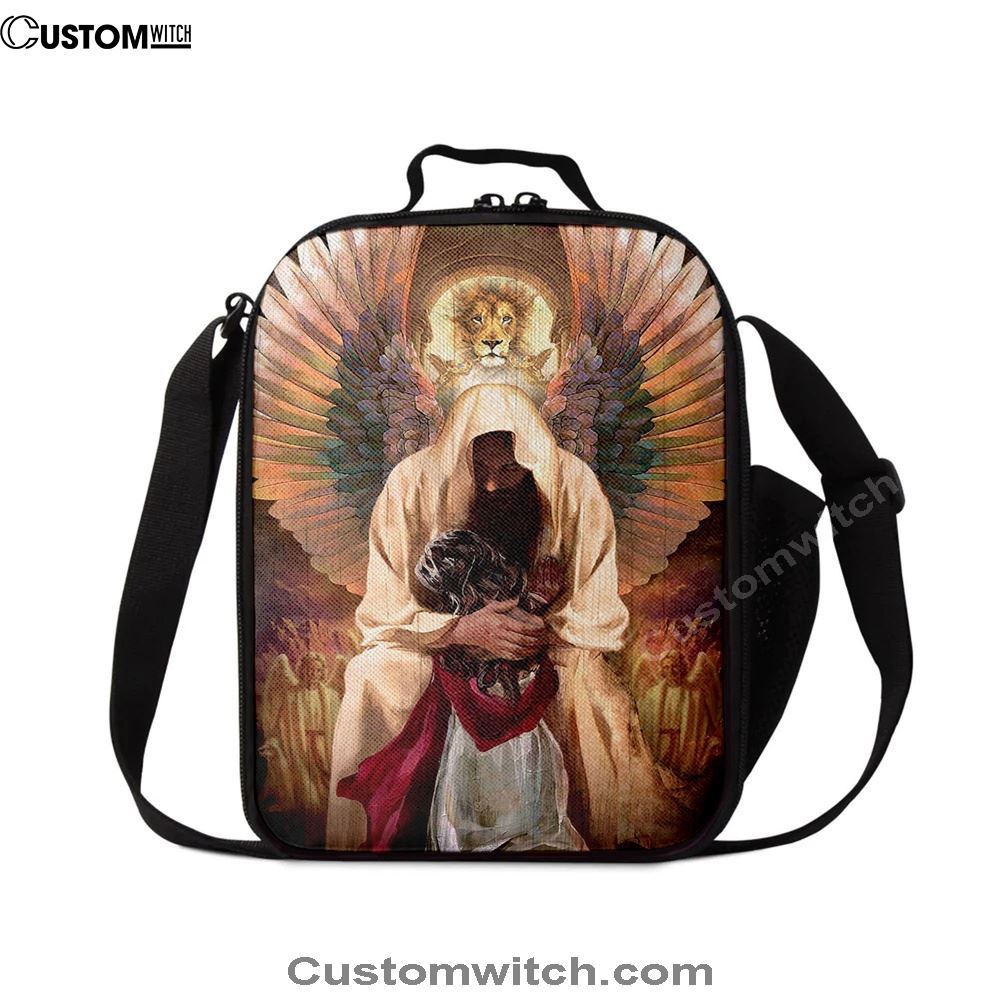 The World In His Arm Pray For Healing Angel Wings Lunch Bag For Men And Women, Spiritual Christian Lunch Box For School, Work