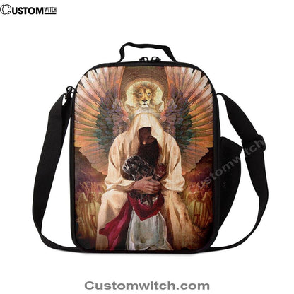 The World In His Arm Pray For Healing Angel Wings Lunch Bag For Men And Women, Spiritual Christian Lunch Box For School, Work