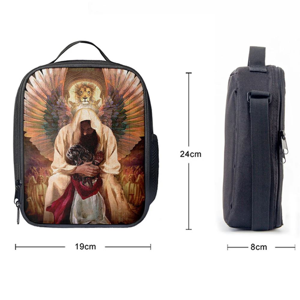 The World In His Arm Pray For Healing Angel Wings Lunch Bag For Men And Women, Spiritual Christian Lunch Box For School, Work