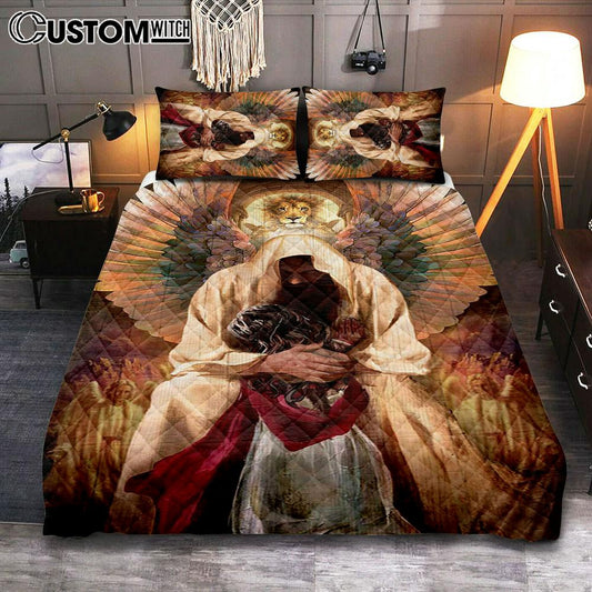The World In His Arm Pray For Healing Angel Wings Quilt Bedding Set Art - Christian Art - Bible Verse Bedroom - Religious Home Decor