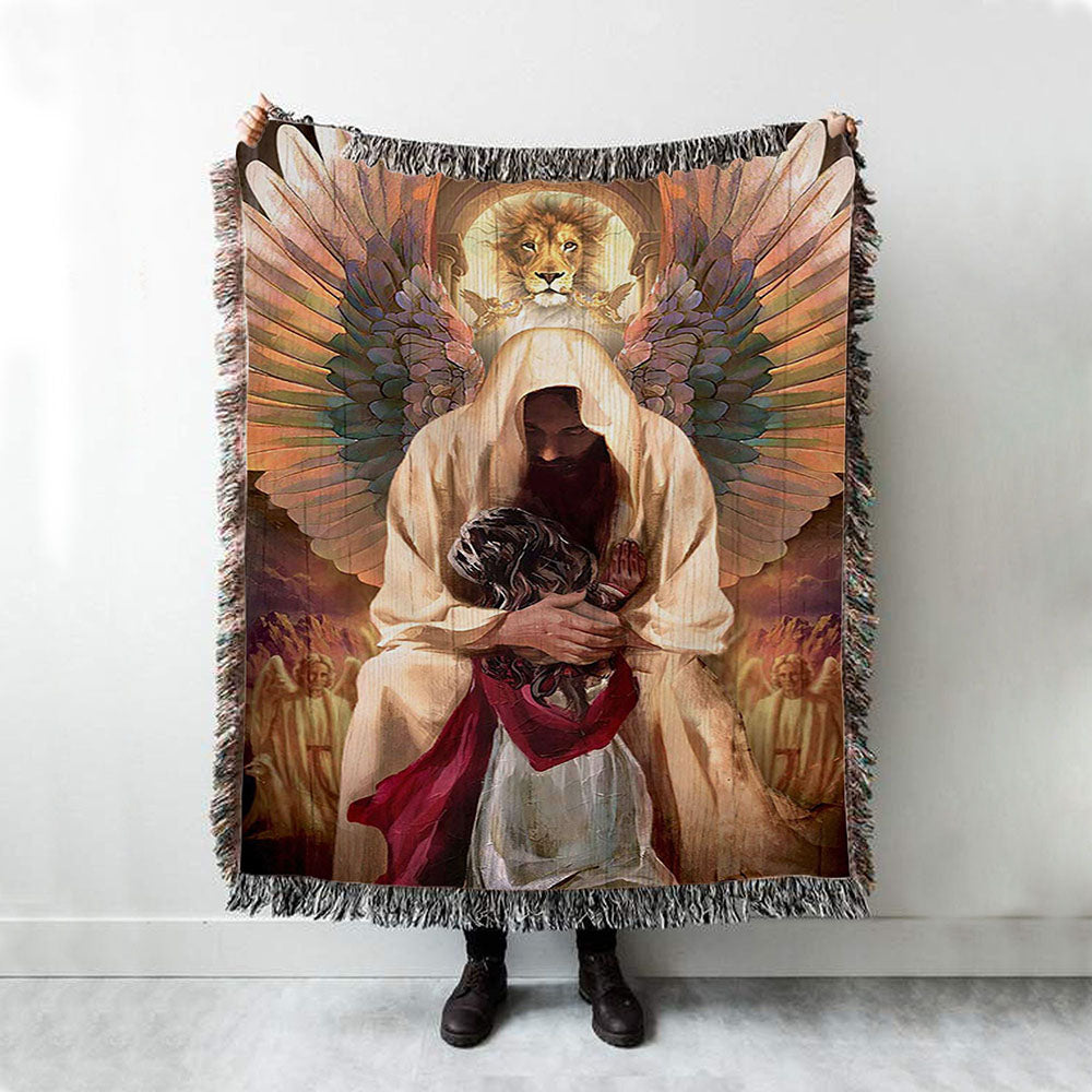 The World In His Arm Pray For Healing Angel Wings Woven Blanket Art - Christian Art - Bible Verse Throw Blanket - Religious Home Decor