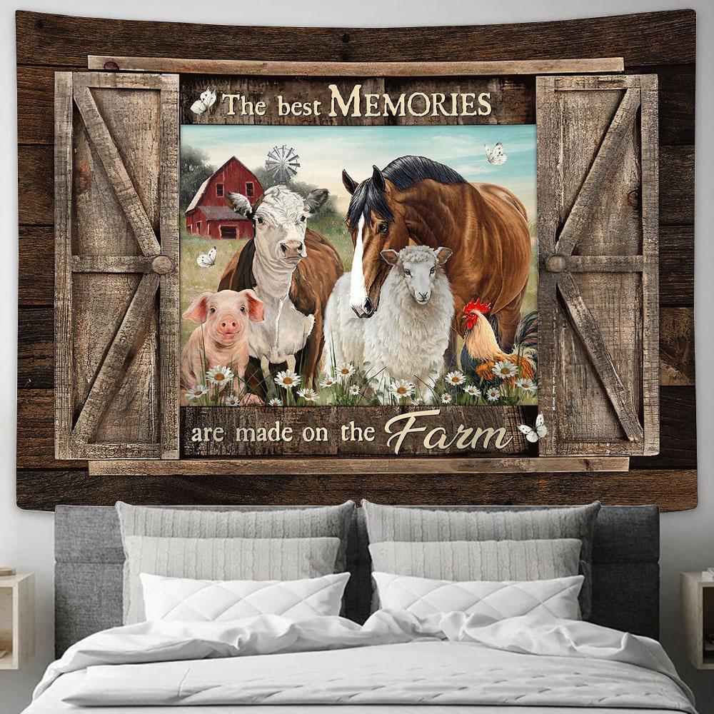 The best memories are made on the farm Tapestry Wall Art - Bible Verse Tapestry - Religious Tapestry Wall Hanging