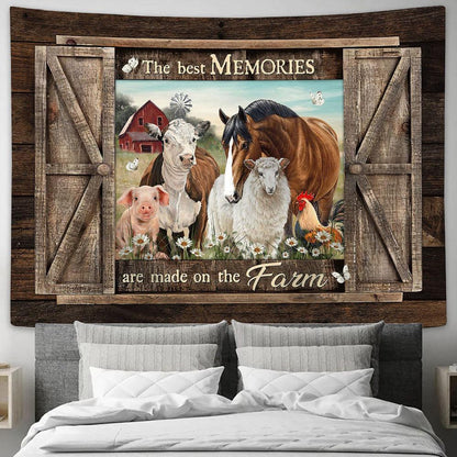 The best memories are made on the farm Tapestry Wall Art - Bible Verse Tapestry - Religious Tapestry Wall Hanging