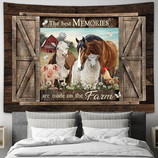 The best memories are made on the farm Tapestry Wall Art - Bible Verse Tapestry - Religious Tapestry Wall Hanging