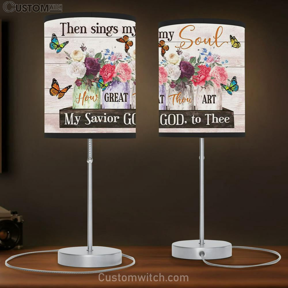 Then Sings My Soul Table Lamb Gift - Floral Christian Hymn Table Lamb Print - Christian Bedroom Decor