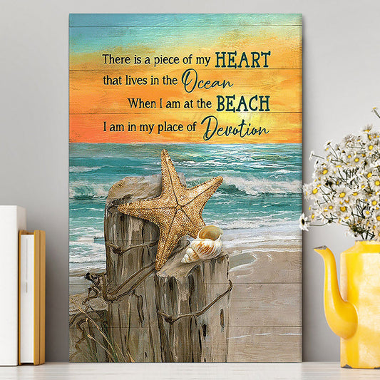 There Is A Piece Of My Heart Starfish Blue Ocean Sunset Canvas Wall Art - Christian Canvas Prints - Bible Verse Canvas Art