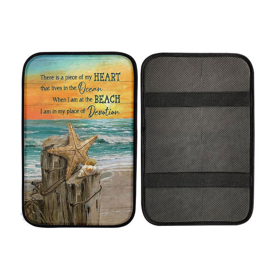 There Is A Piece Of My Heart Starfish Blue Ocean Sunset Car Center Console Cover, Bible Verse Car Interior Accessories