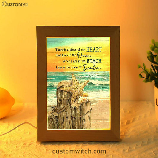 There Is A Piece Of My Heart Starfish Blue Ocean Sunset Frame Lamp Art - Christian Night Light - Bible Verse Wooden Lamp
