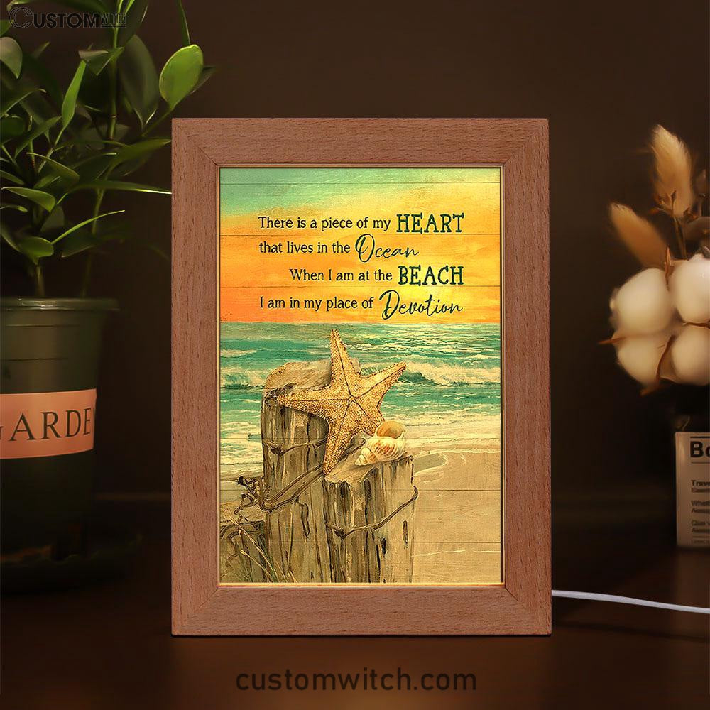 There Is A Piece Of My Heart Starfish Blue Ocean Sunset Frame Lamp Art - Christian Night Light - Bible Verse Wooden Lamp